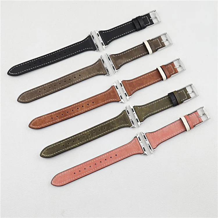 Para Apple Watch Series 10 46mm / Ultra 2 Ultra 49mm / 9 8 7 45mm / SE (2023) SE (2022) SE 6 5 4 44mm / 3 2 1 42mm Genuine Leather Watch Band - Pink