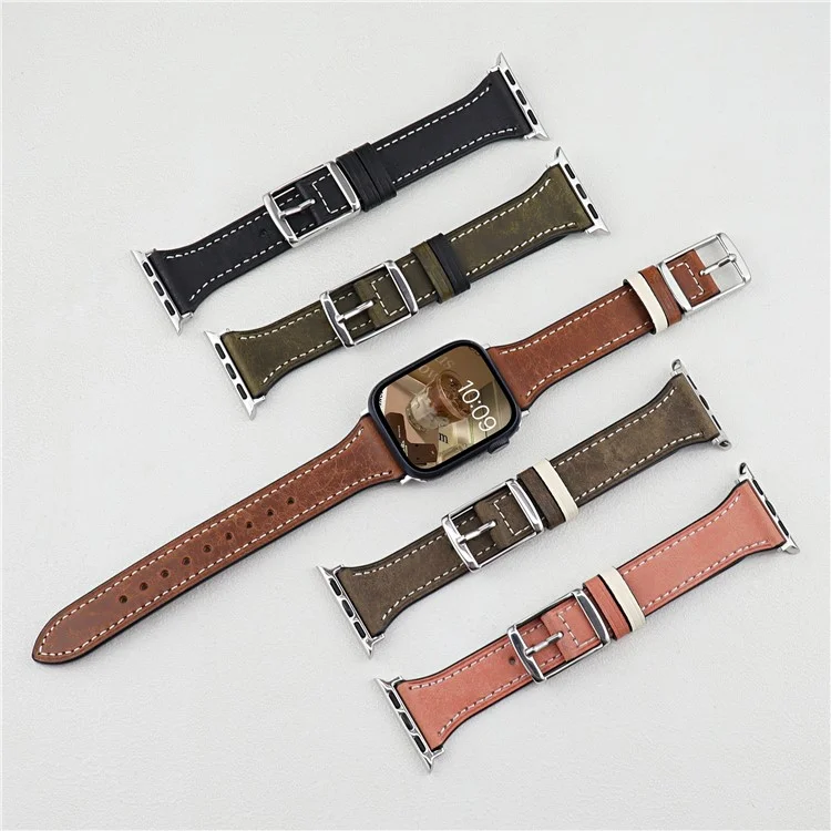 Para Apple Watch Series 10 46mm / Ultra 2 Ultra 49mm / 9 8 7 45mm / SE (2023) SE (2022) SE 6 5 4 44mm / 3 2 1 42mm Genuine Leather Watch Band - Pink