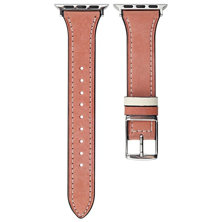 Para Apple Watch Series 10 42mm / 9 8 7 41mm / SE (2023) SE (2022) SE 6 5 4 40mm / 3 2 1 38mm Genuine Leather Watch Band - Pink