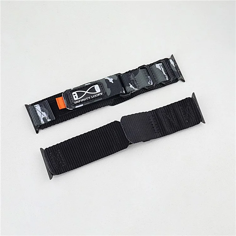 Para Apple Watch Series 10 46mm / Ultra 2 Ultra 49mm / 9 8 7 45mm / SE (2023) SE (2022) SE 6 5 4 44mm / 3 2 1 42mm Nylon Watch Band - Camuflaje Gris