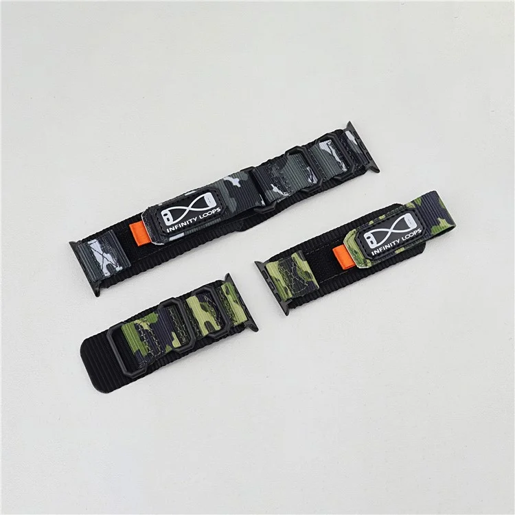 Para Apple Watch Series 10 46mm / Ultra 2 Ultra 49mm / 9 8 7 45mm / SE (2023) SE (2022) SE 6 5 4 44mm / 3 2 1 42mm Nylon Watch Band - Camuflaje Gris