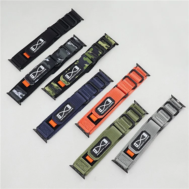 Para Apple Watch Series 10 46mm / Ultra 2 Ultra 49mm / 9 8 7 45mm / SE (2023) SE (2022) SE 6 5 4 44mm / 3 2 1 42mm Nylon Watch Band - Camuflaje Gris