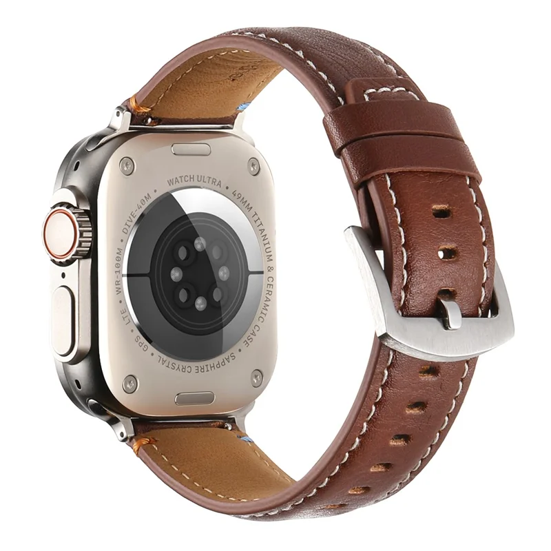 For Apple Watch Series 10 46mm / Ultra 2 Ultra 49mm / 9 8 7 45mm / SE (2023) SE (2022) SE 6 5 4 44mm / 3 2 1 42mm Watch Strap - Crazy Horse Texture Brown