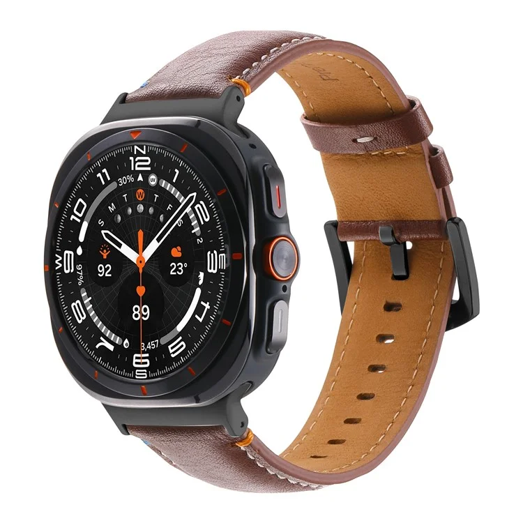 Para Samsung Galaxy Watch Ultra 47mm Substituição Straping Band de Couro de Couro Genuíno - Crazy Horse Texture Brown