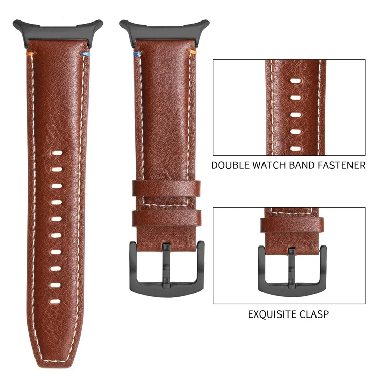 Para Samsung Galaxy Watch Ultra 47mm Substituição Straping Band de Couro de Couro Genuíno - Crazy Horse Texture Brown