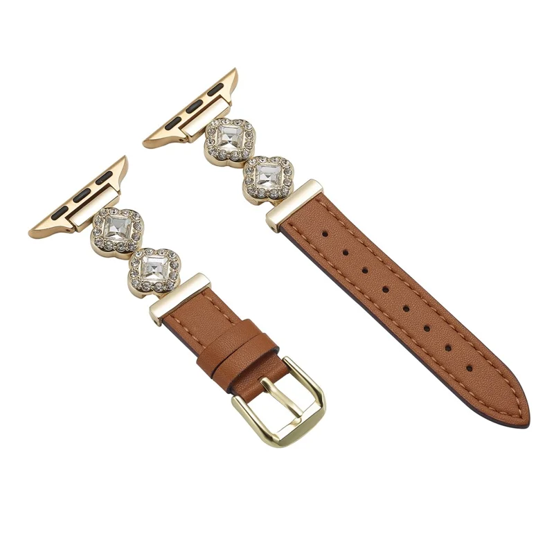 For Apple Watch Series 10 46mm / Ultra 2 Ultra 49mm / 9 8 7 45mm / SE (2023) SE (2022) SE 6 5 4 44mm / 3 2 1 42mm Watch Strap Rhinestone Decor - Brown
