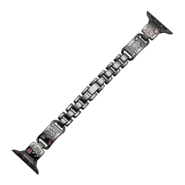 Metal Strap for Apple Watch Series 10 9 8 7 SE 6 5 4 3 2 1 42mm 41mm 40mm 38mm Watch Band Dog Pattern - Black