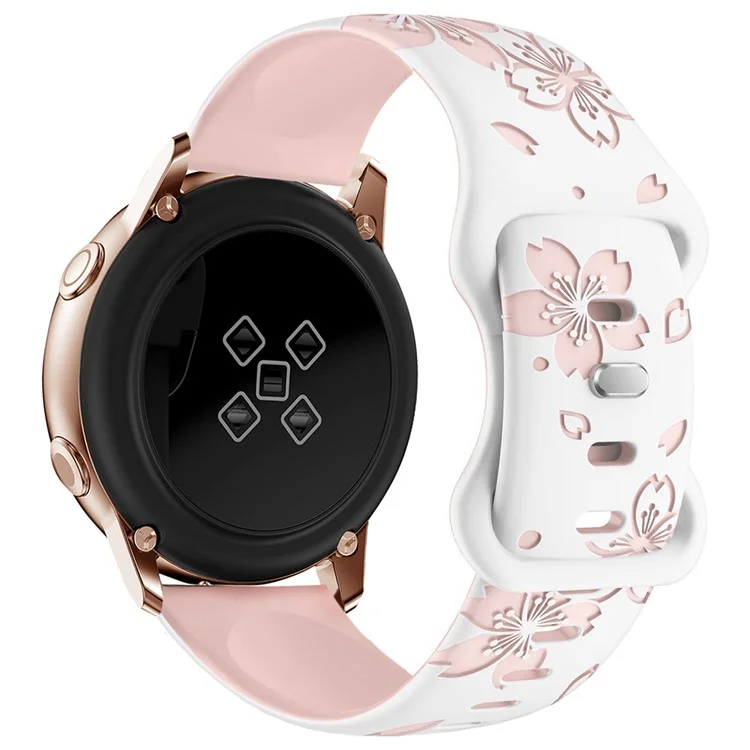 For Huawei Watch GT 3 42mm  /  GT 3 Pro 43mm  /  Samsung Gear Sport  /  Gear S2 Classic Watch Band Sakura Pattern 20mm Silicone Strap - White  /  Pink