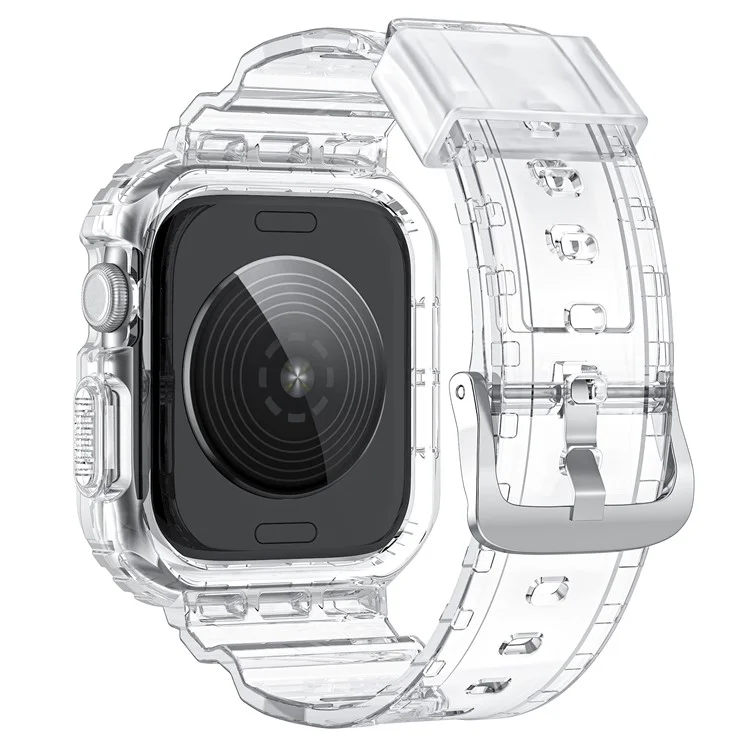 For Apple Watch Series 10 46mm TPU Watch Band+Case Cover Integrated Design - Transparent / White Frame
