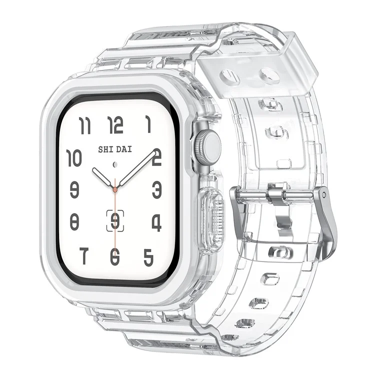 For Apple Watch Series 10 46mm TPU Watch Band+Case Cover Integrated Design - Transparent / White Frame