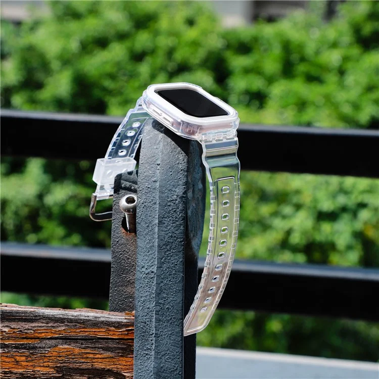 For Apple Watch Series 10 46mm TPU Watch Band+Case Cover Integrated Design - Transparent / White Frame