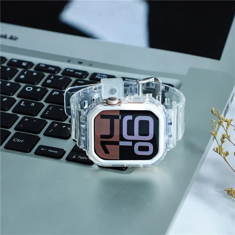 For Apple Watch Series 10 46mm TPU Watch Band+Case Cover Integrated Design - Transparent / White Frame