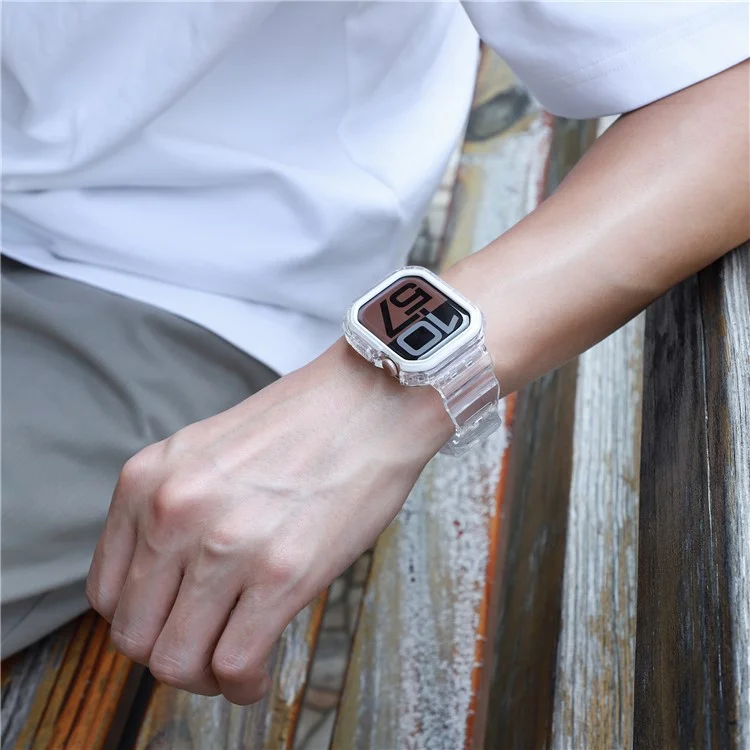 For Apple Watch Series 10 46mm TPU Watch Band+Case Cover Integrated Design - Transparent / White Frame