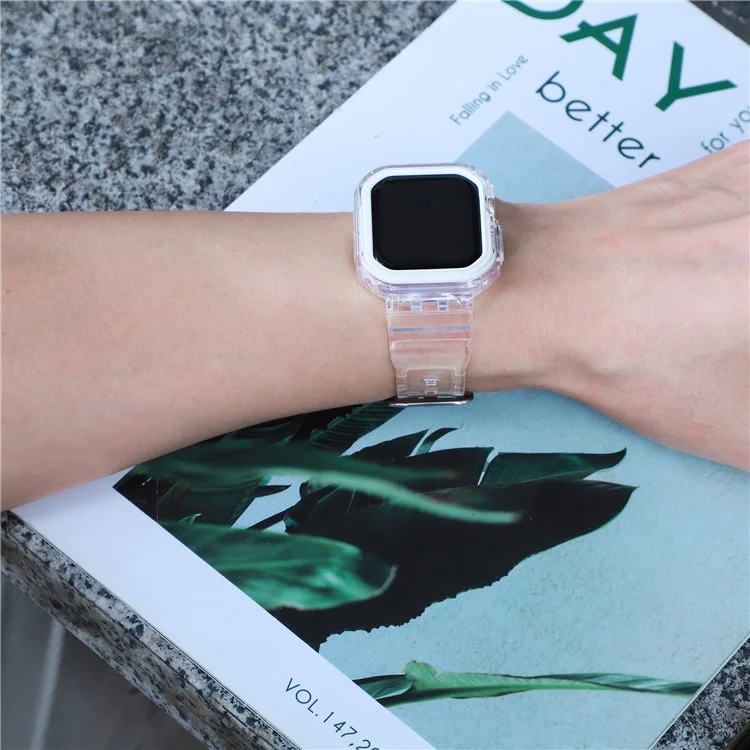 For Apple Watch Series 10 46mm TPU Watch Band+Case Cover Integrated Design - Transparent / White Frame