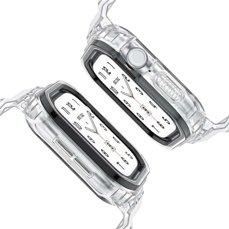 For Apple Watch Series 10 46mm TPU Watch Band+Case Cover Integrated Design - Transparent / Black Frame