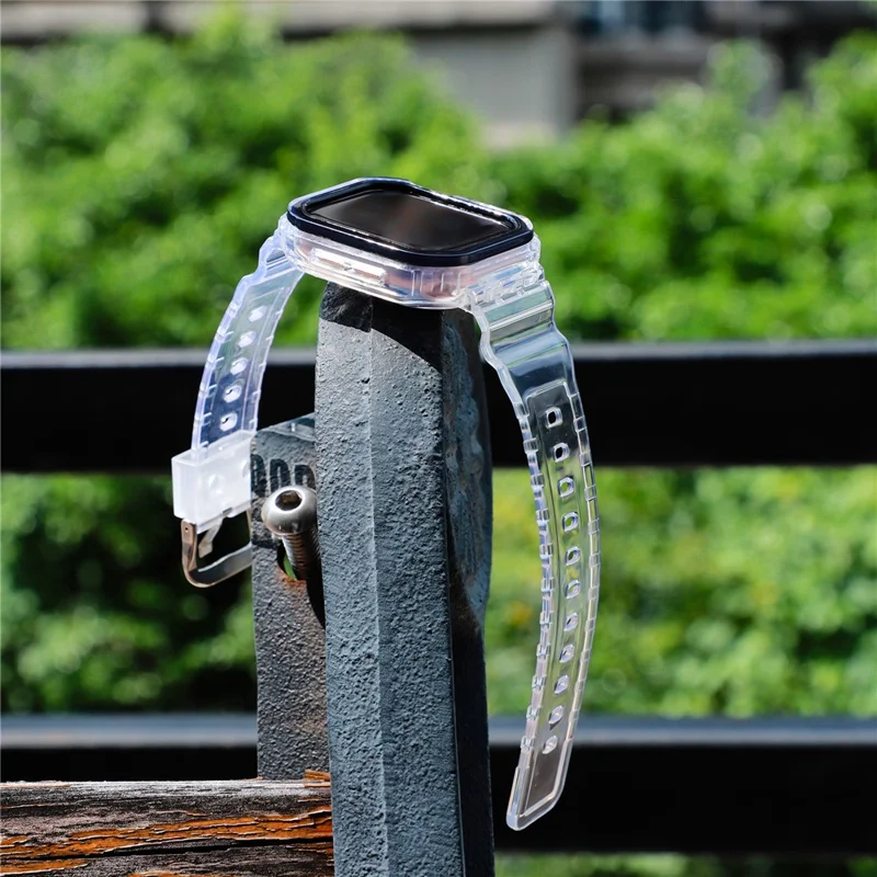 For Apple Watch Series 10 46mm TPU Watch Band+Case Cover Integrated Design - Transparent / Black Frame