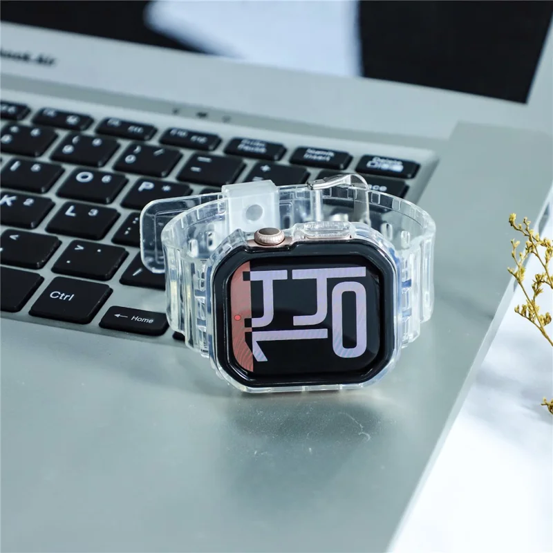 For Apple Watch Series 10 46mm TPU Watch Band+Case Cover Integrated Design - Transparent / Black Frame