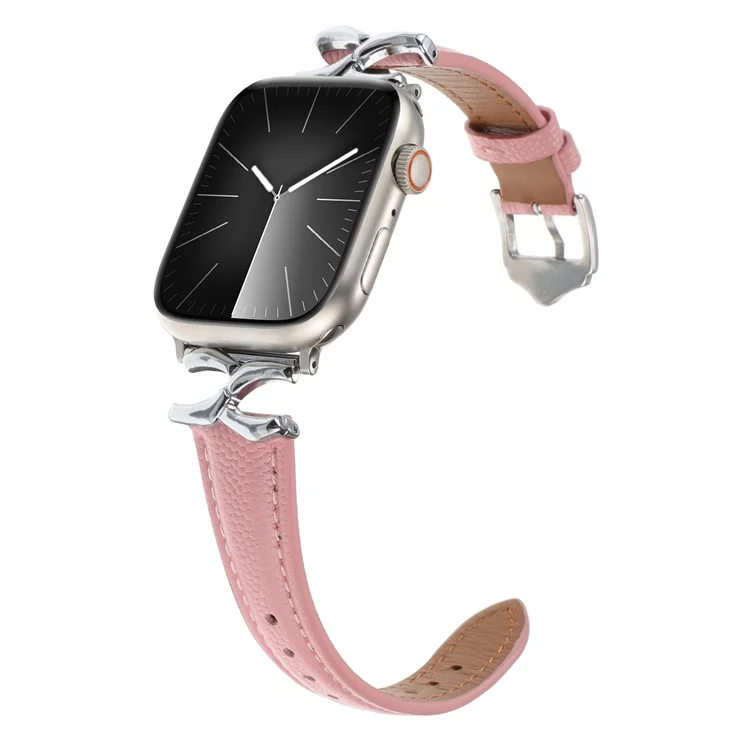 For Apple Watch Series 10 46mm / Ultra 2 Ultra 49mm / 9 8 7 45mm / SE (2023) SE (2022) SE 6 5 4 44mm / 3 2 1 42mm Leather Watch Band - Silver / Pink
