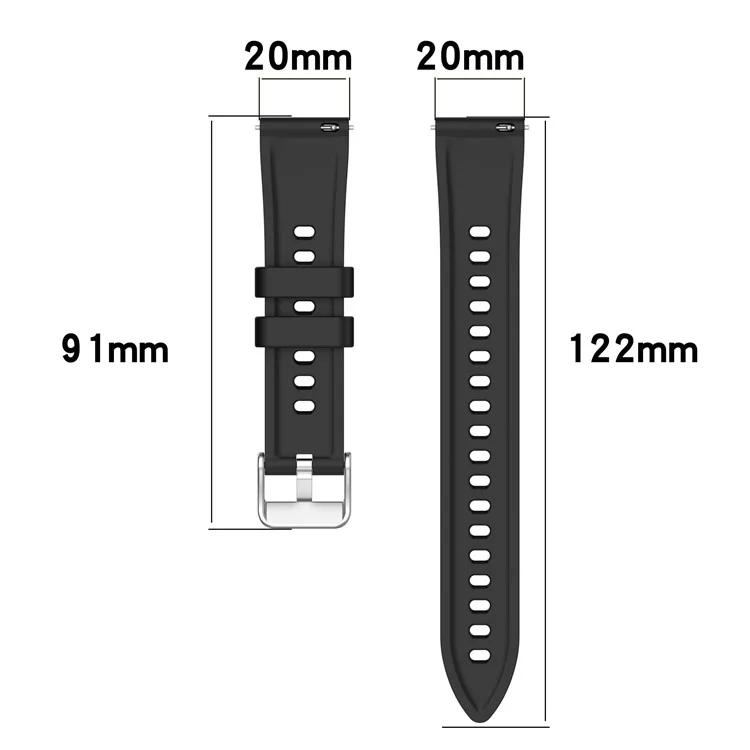 Pour Huawei Watch GT 3 42mm / Samsung Galaxy Watch7 / 6 / 5 / 4 / 5 Pro Bracelet de montre 20mm Bande en silicone texturée - Noir