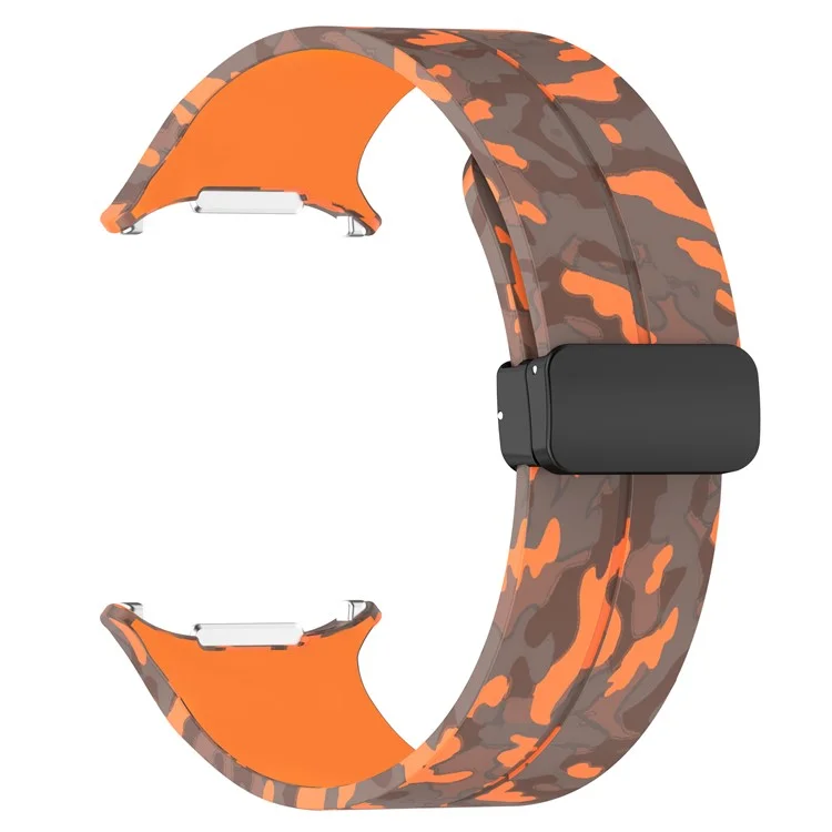 Para Samsung Galaxy Watch Ultra 47mm Pulseira do Relógio Padrão de Camuflagem Silicone Strap com Fivela Magnética - Laranja