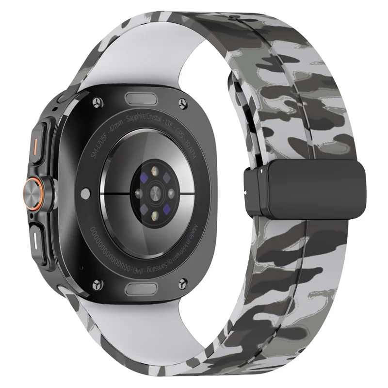 For Samsung Galaxy Watch Ultra 47mm Watch Band Camouflage Pattern Silicone Strap with Magnetic Buckle - Light Grey