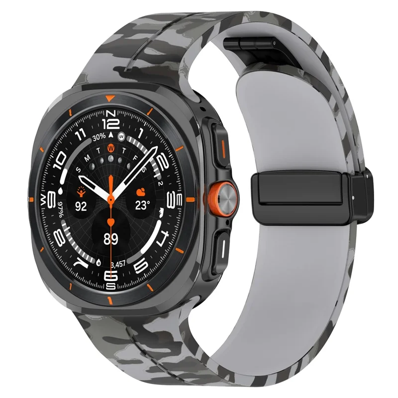 For Samsung Galaxy Watch Ultra 47mm Watch Band Camouflage Pattern Silicone Strap with Magnetic Buckle - Light Grey