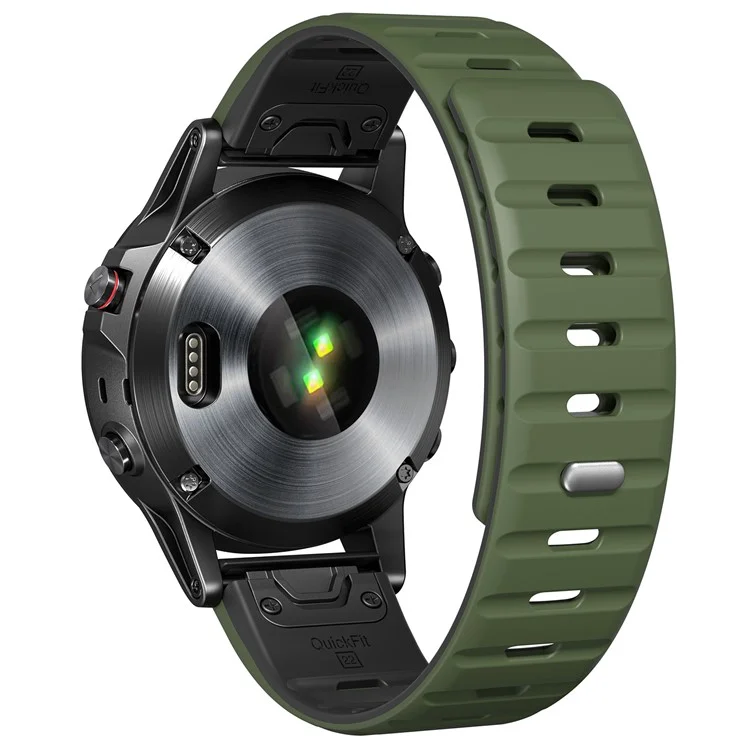 Silicone Strap for Garmin Fenix 8 51mm / Enduro 3 / Enduro 2 26mm Quick Release Magnetic Watch Band - Army Green+Black