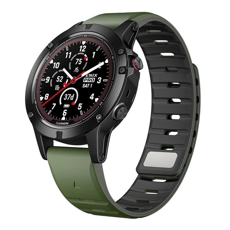 Silicone Strap for Garmin Fenix 8 51mm / Enduro 3 / Enduro 2 26mm Quick Release Magnetic Watch Band - Army Green+Black