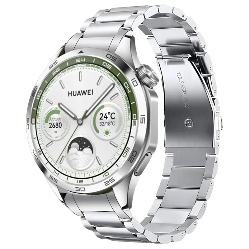 Para Huawei Watch GT 5 46mm Banda de Relógio Três Contas Pulseira de Aço Inoxidável de Substituição - Prata