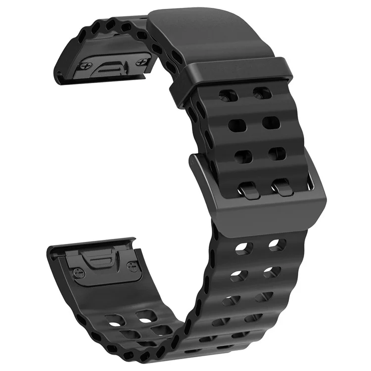 Pulseira de Silicone de 22 mm para Garmin Fenix 8 47 mm / Fenix E 47 mm / Quatix 7 Pro Quick Release Ocean Watch Band - Preta