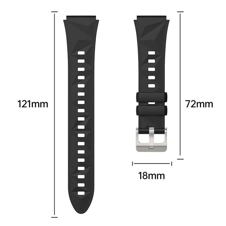 18-миллиметровый ремешок для Huawei Watch GT 5 41мм / GT 4 41мм / Garmin Venu 3S Ромбовидный узор Универсальный силиконовый ремешок для часов - Черный