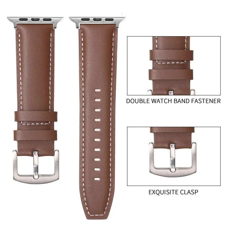 Strap for Apple Watch Series 10 42mm  /  9 8 7 41mm  /  SE (2023) SE (2022) SE 6 5 4 40mm  /  3 2 1 38mm Genuine Cow Leather Band - Dark Brown