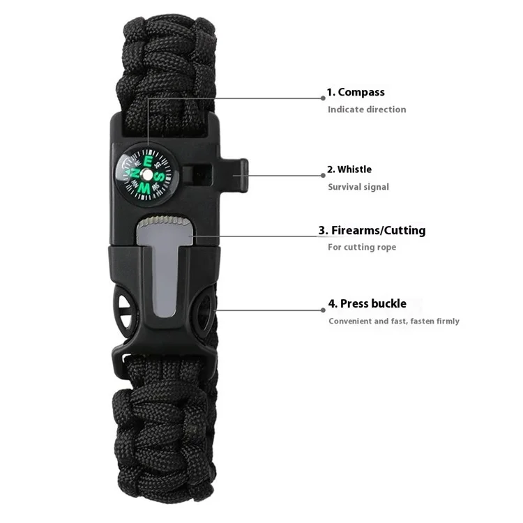 For Huami Amazfit T-Rex 3 Outdoor Multifunction 7-Core Paracord Survival Bracelet Watch Strap - Marine Camouflage
