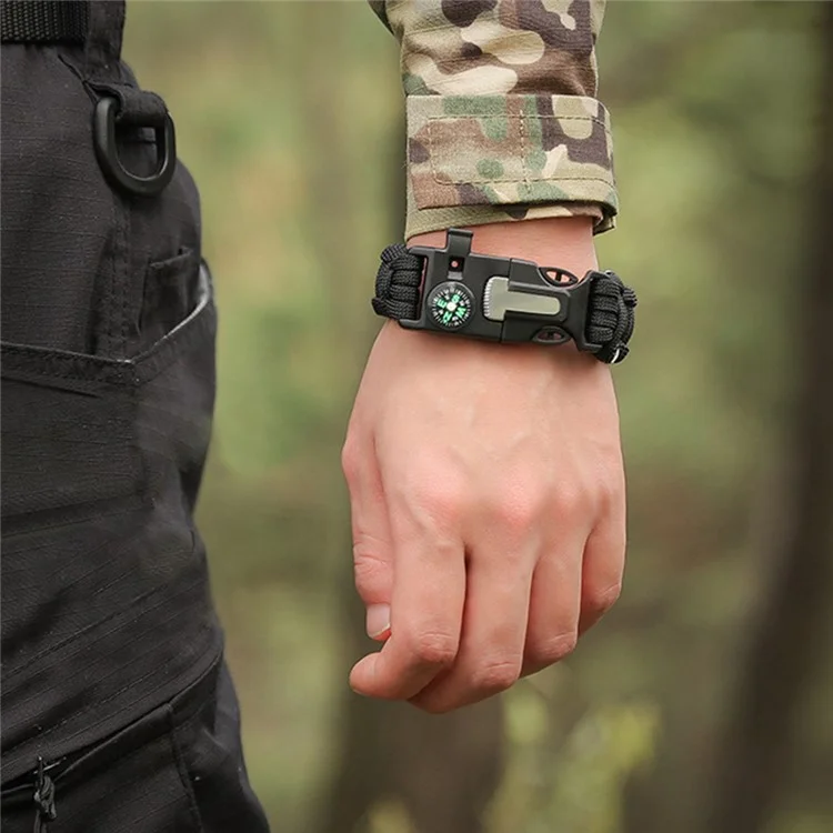 For Huami Amazfit T-Rex 3 Outdoor Multifunction 7-Core Paracord Survival Bracelet Watch Strap - Marine Camouflage