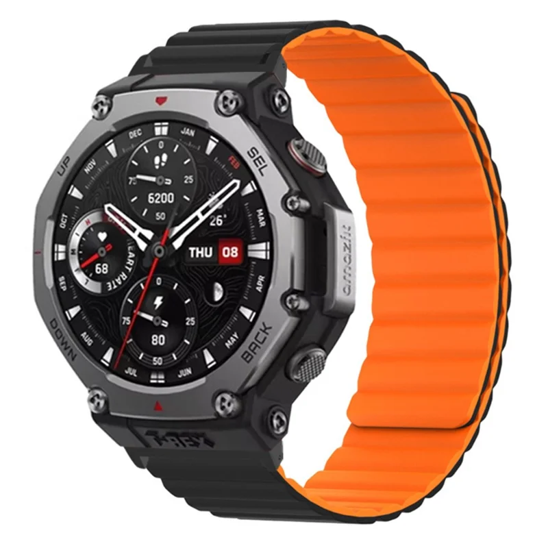 Para Huami Amazfit T-Rex 3 Correa de Reloj Ajustable de Silicona Magnética con Conector - Negro / Naranja