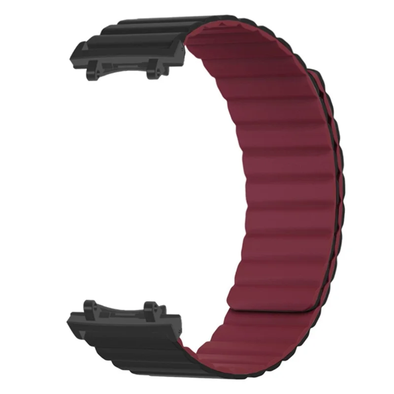 For Huami Amazfit T-Rex 3 Watch Band Adjustable Magnetic Silicone Wrist Strap with Connector - Black  /  Wine Red