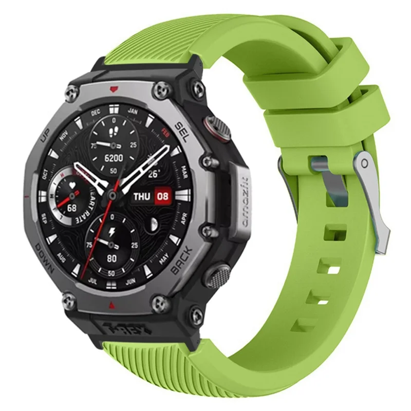 For Huami Amazfit T-Rex 3 Strap Twill Texture Soft Silicone Watch Band with Connector, Screwdriver - Fluorescent Green