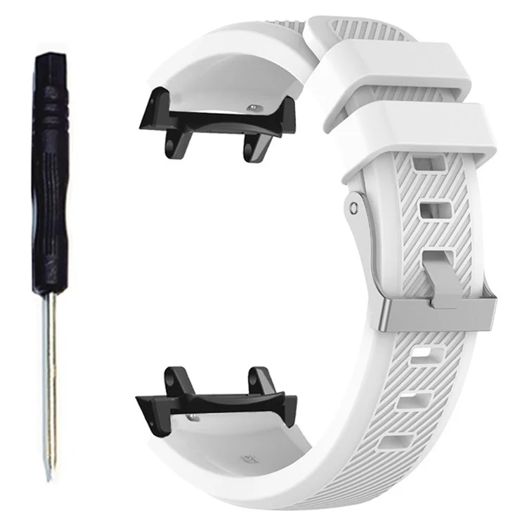For Huami Amazfit T-Rex 3 Strap Twill Texture Soft Silicone Watch Band with Connector, Screwdriver - White