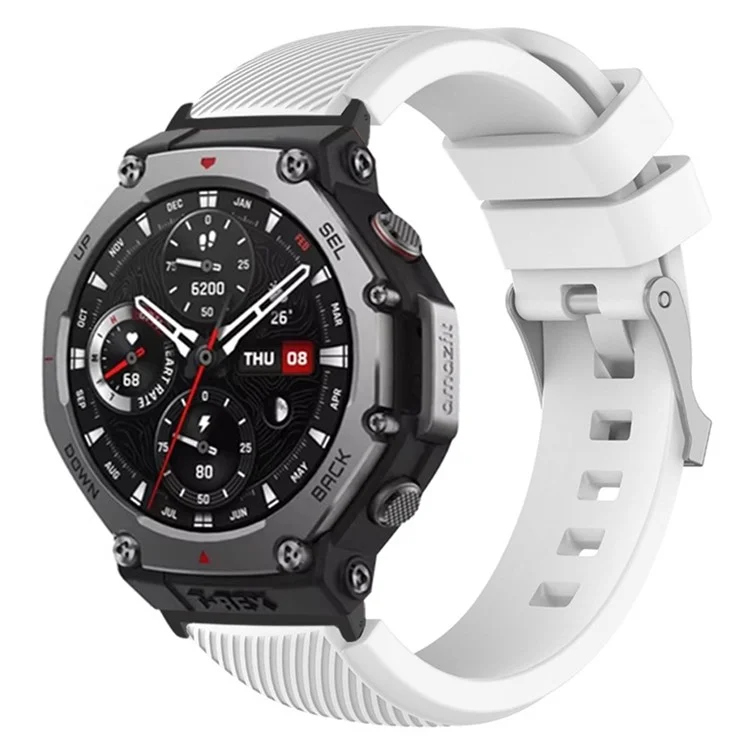 For Huami Amazfit T-Rex 3 Strap Twill Texture Soft Silicone Watch Band with Connector, Screwdriver - White