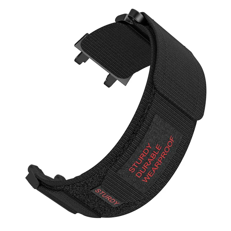For Huami Amazfit T-Rex 3 Outdoor Climbing Watch Strap Magic Tape Breathable Nylon Band with Connector - Black