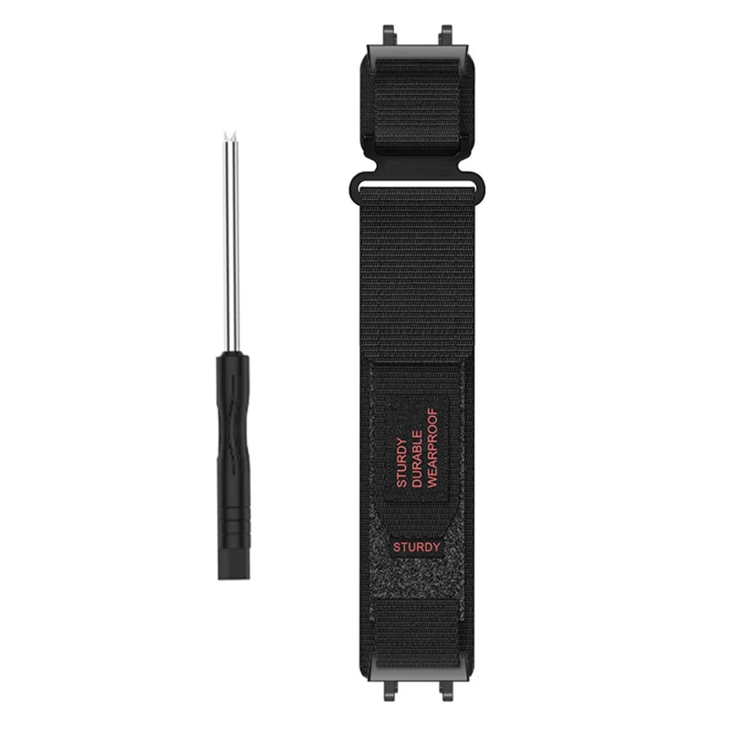For Huami Amazfit T-Rex 3 Outdoor Climbing Watch Strap Magic Tape Breathable Nylon Band with Connector - Black