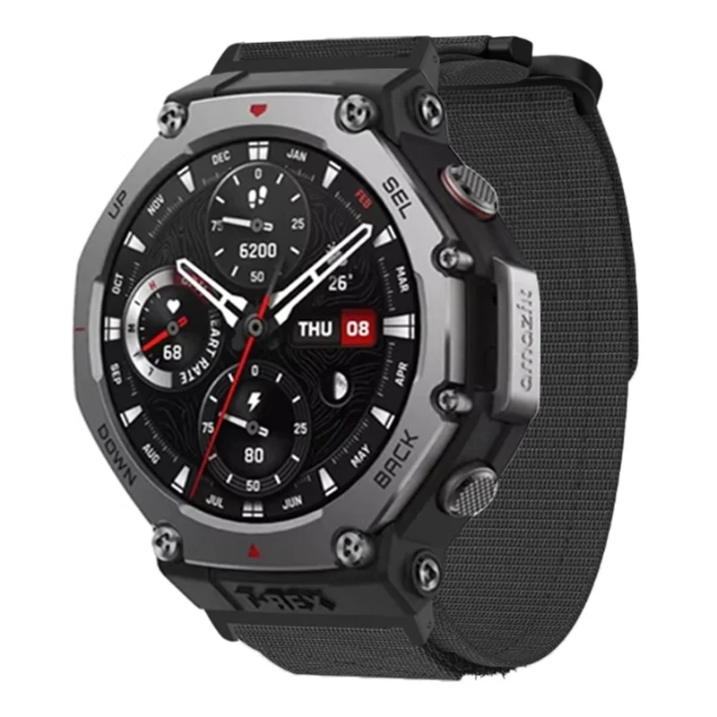 For Huami Amazfit T-Rex 3 Outdoor Climbing Watch Strap Magic Tape Breathable Nylon Band with Connector - Black