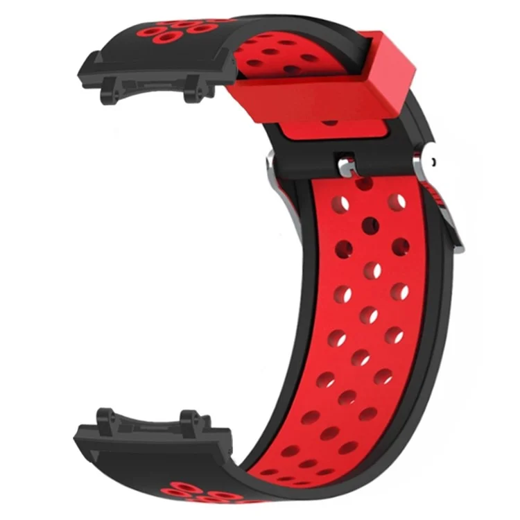 Para Huami Amazfit T-Rex 3 Watch Band Dual Color Breathable Silicone Wrist Strap with Connector - Preto / Vermelho