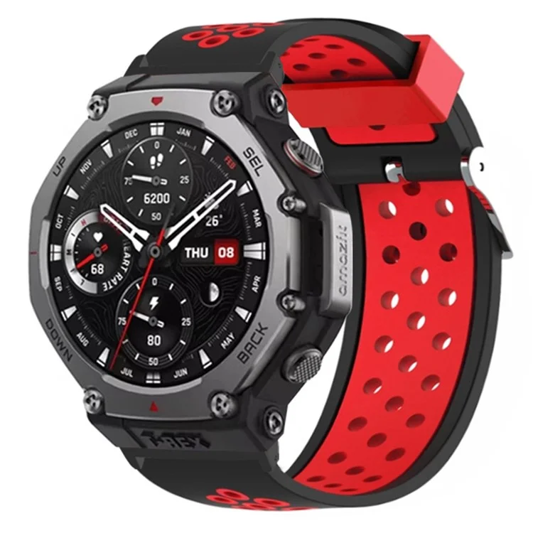 Para Huami Amazfit T-Rex 3 Watch Band Dual Color Breathable Silicone Wrist Strap with Connector - Preto / Vermelho