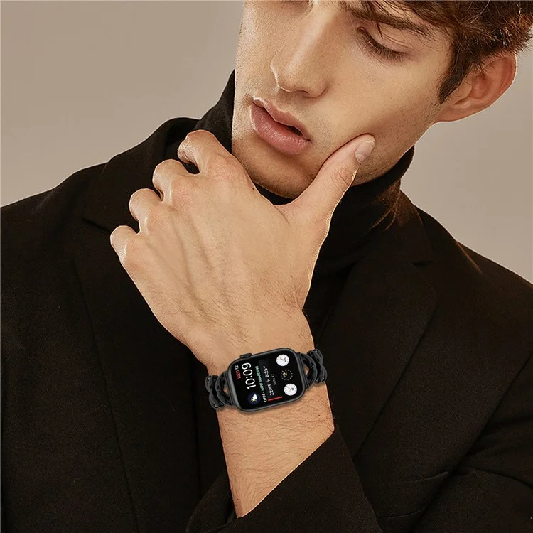Strap for Apple Watch Series 10 42mm / 9 8 7 41mm / SE (2023) SE (2022) SE 6 5 4 40mm / 3 2 1 38mm Twisted Metal Zinc Alloy Watch Band - Black
