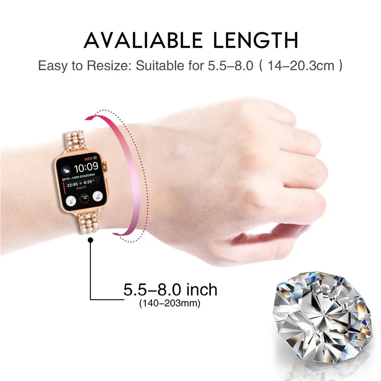 Rhinestone-Armband für Apple Watch Series 10 46mm / Ultra 2 / Ultra 49mm / 9 8 7 45mm / SE (2023) SE (2022) SE 6 5 4 44mm / 3 2 1 42mm Zinklegierung - Rosegold
