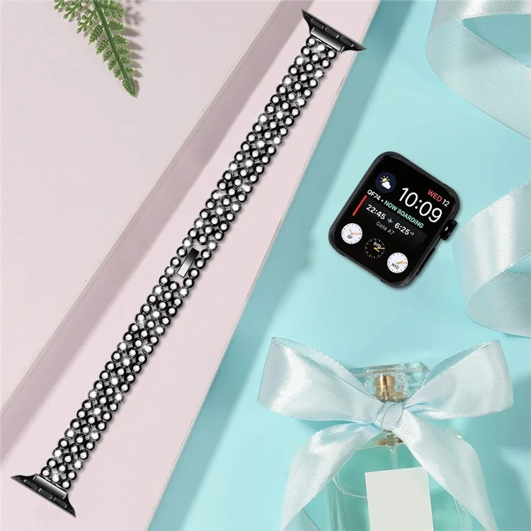 Rhinestone Strap für Apple Watch Series 10 42mm / 9 8 7 41mm / SE (2023) SE (2022) SE 6 5 4 40mm / 3 2 1 38mm Zinklegierung Band - Schwarz