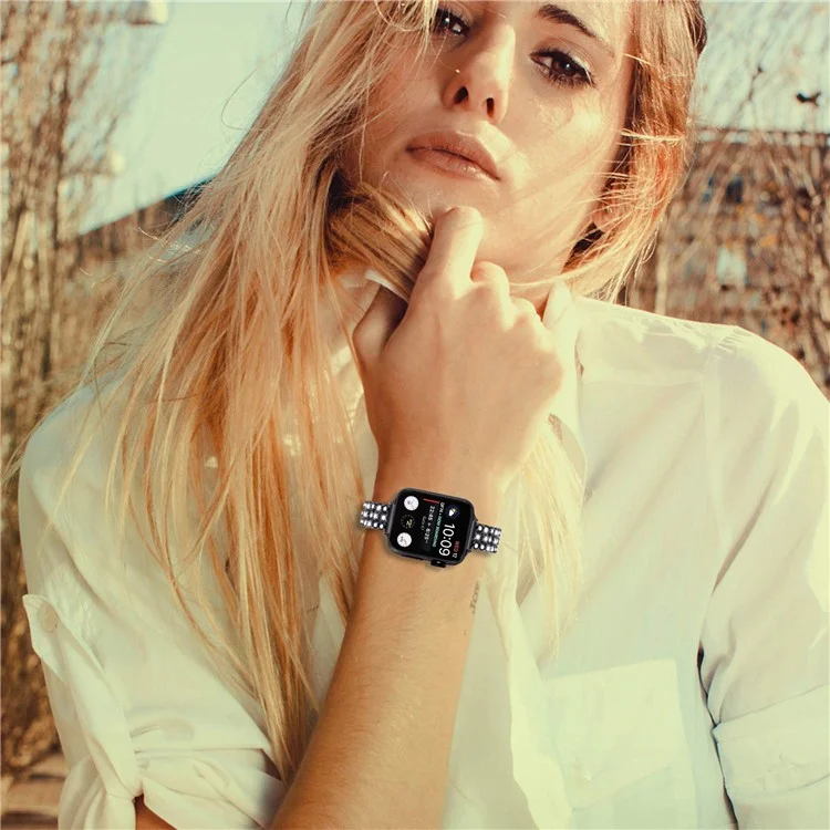 Rhinestone Strap für Apple Watch Series 10 42mm / 9 8 7 41mm / SE (2023) SE (2022) SE 6 5 4 40mm / 3 2 1 38mm Zinklegierung Band - Schwarz
