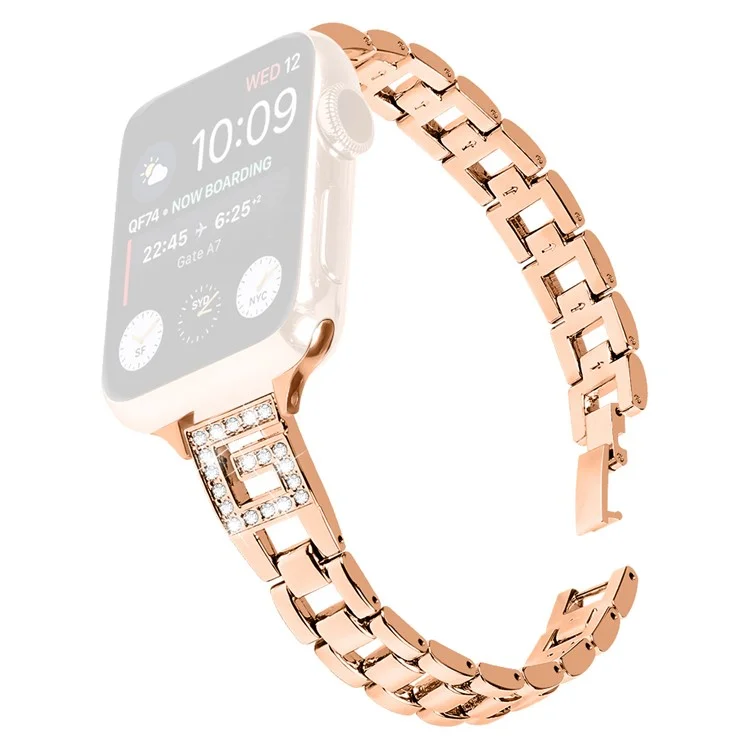 Correa para Apple Watch Series 10 46mm / Ultra 2 / Ultra 49mm / 9 8 7 45mm / SE (2023) SE (2022) SE 6 5 4 44mm / 3 2 1 42mm Banda con Forma de G con Strass - Oro Rosa