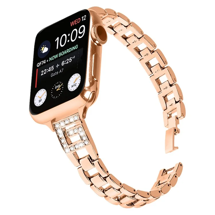 Correa para Apple Watch Series 10 46mm / Ultra 2 / Ultra 49mm / 9 8 7 45mm / SE (2023) SE (2022) SE 6 5 4 44mm / 3 2 1 42mm Banda con Forma de G con Strass - Oro Rosa